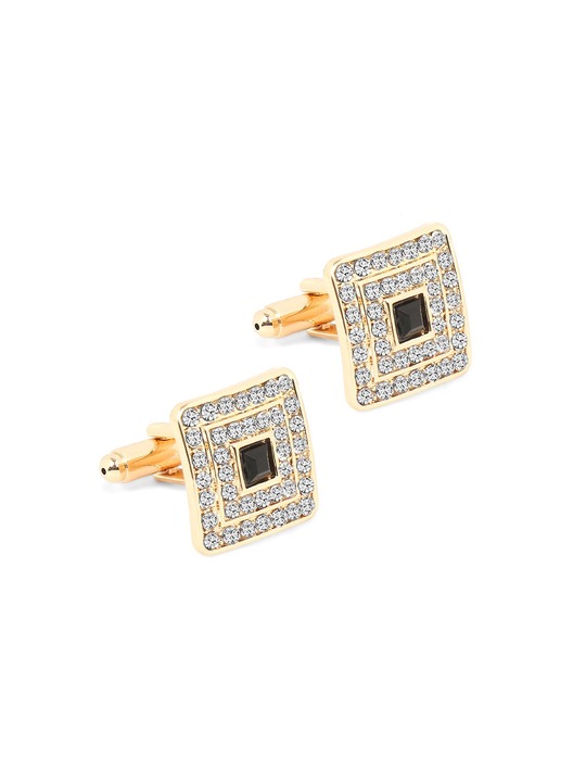 Yellow Chimes Men Gold-Plated Black Square Cufflinks